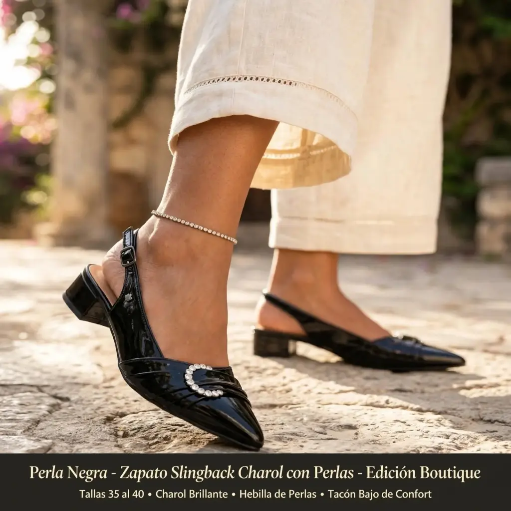 Zapato Slingback Charol con Perlas