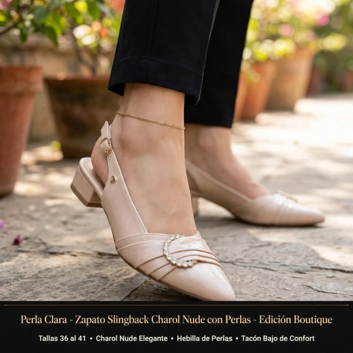 Zapato Slingback Charol con Perlas