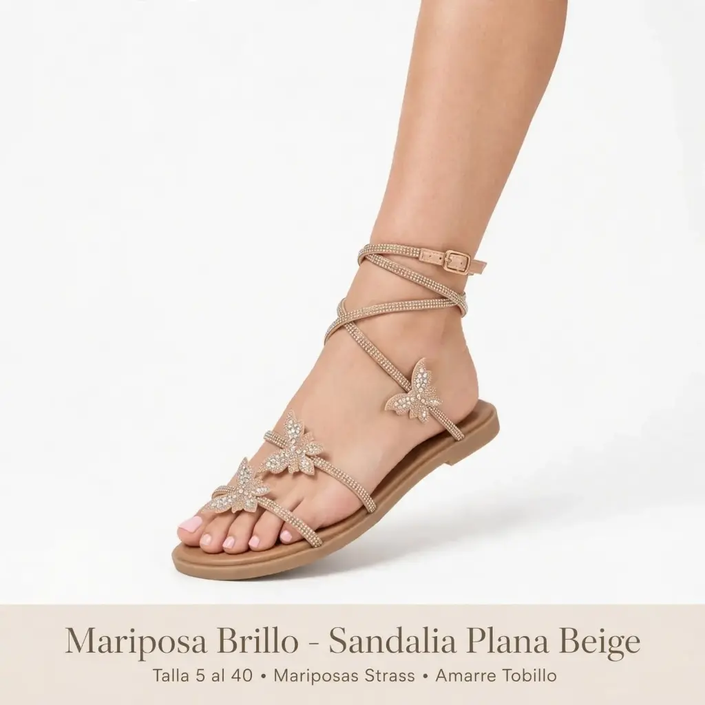 Mariposa Brillo - Sandalia Plana Beige